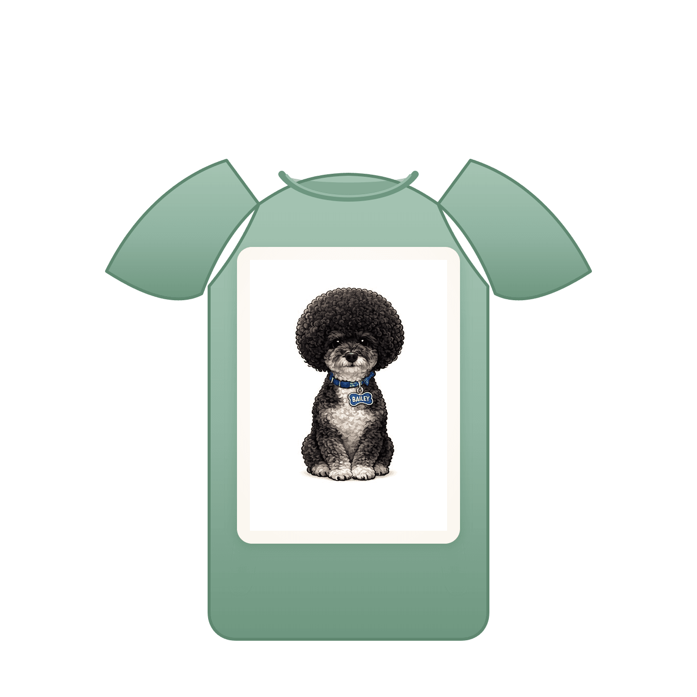 A pet portrait printed on a t-shirt