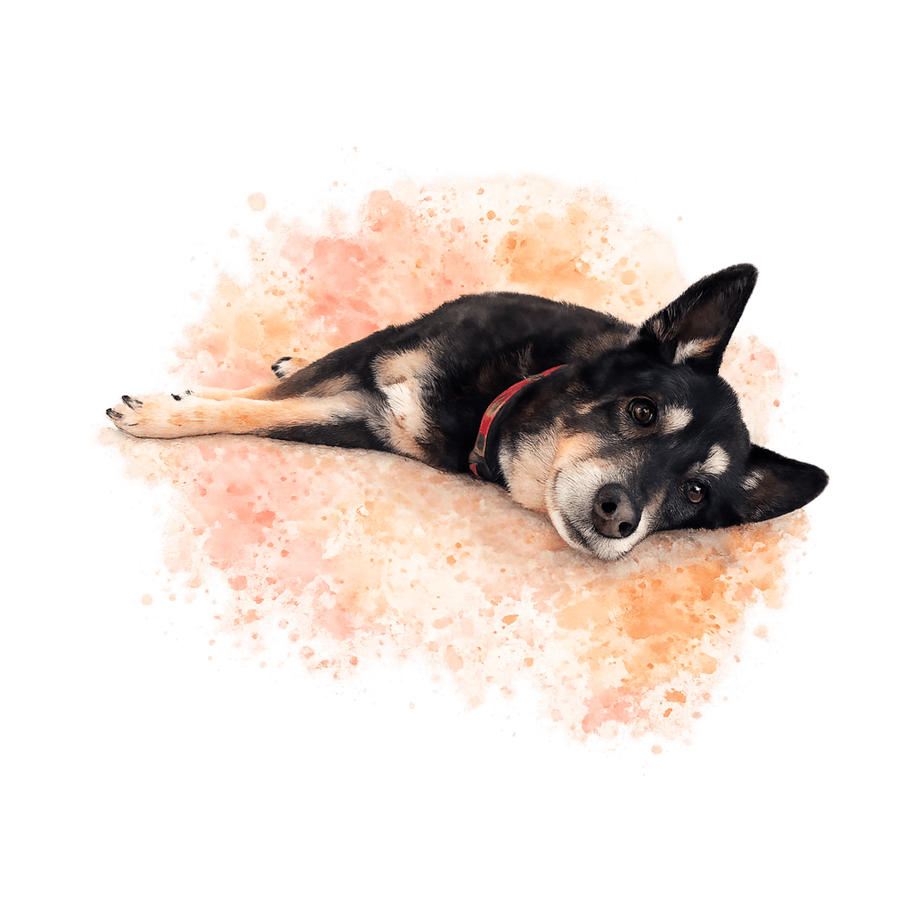 Watercolor custom pet portrait of a dog, produced by the portrait pipeline